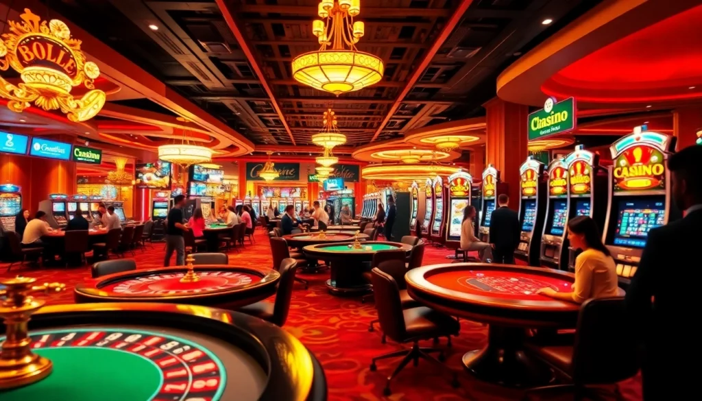 Experience the vibrant atmosphere of trang chủ qq88 where players enjoy thrilling casino games with lively roulette and slot machines.