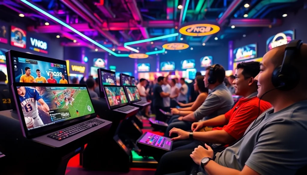 Engage with VNQ8 gaming platform featuring dynamic gaming interfaces and vibrant environment.